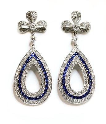 Lot 272 - A pair of sapphire and diamond drop earrings