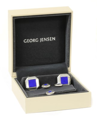 Lot 137 - A Georg Jensen sterling silver lapis lazuli dress set