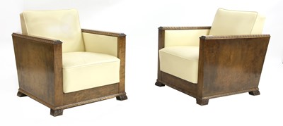 Lot 414 - A pair of Art Deco walnut lounge chairs
