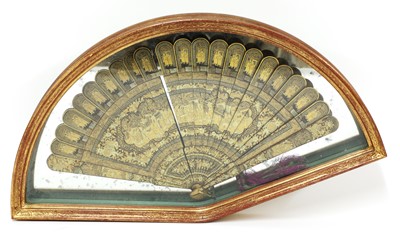 Lot 305 - A cased black and gold lacquered fan, 19th Century