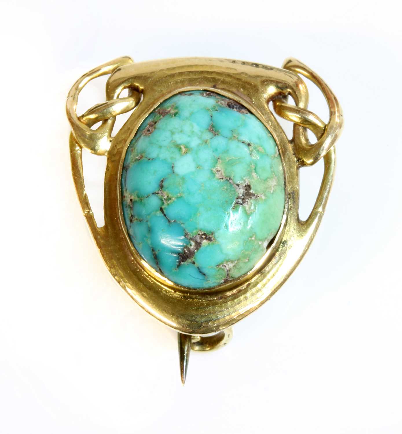Lot 88 - An Arts & Crafts gold-mounted turquoise brooch, c.1900