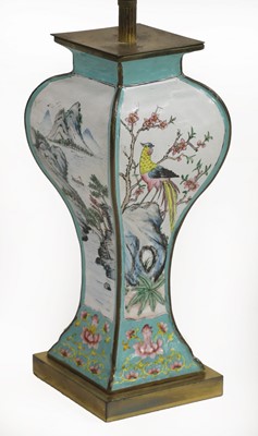 Lot 200 - A Chinese Canton enamelled table lamp and shade