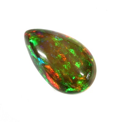 Lot 128 - An unmounted pear shaped black opal