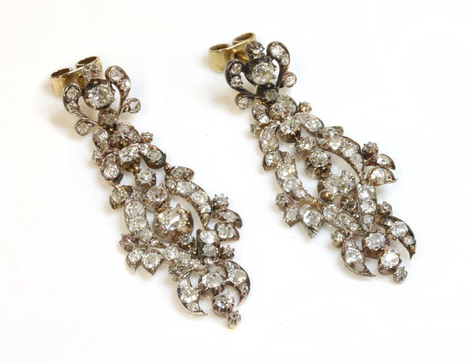 Lot 45 - A pair of late Georgian diamond set drop earrings