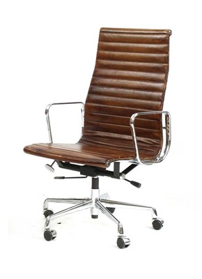 Lot 594 - A Vitra chrome and brown leather high backed office chair
