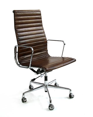 Lot 595 - A Vitra chrome and brown leather high backed office chair