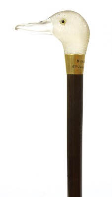 Lot 750 - A Brigg walking stick with glass duck's head handle