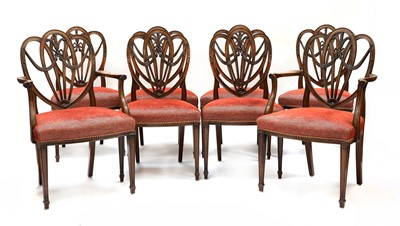 Lot 291 - A set of eight Sheraton revival shield back mahogany dining chairs