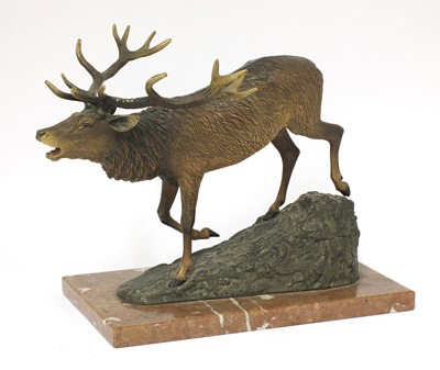 Lot 745 - A large Austrian cold painted bronze figure of a roaring stag