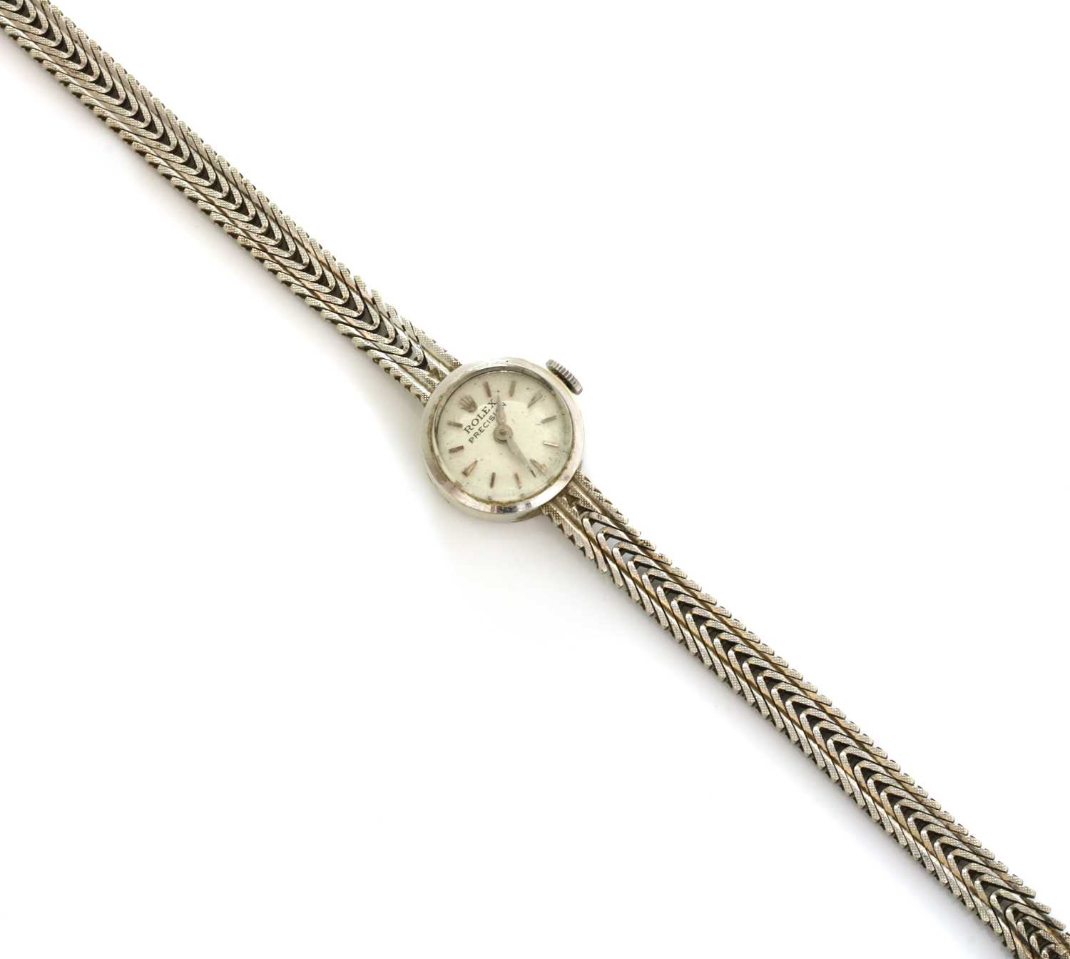 Lot 192 - A ladies' 9ct white gold Rolex 'Precision' mechanical bracelet watch, c.1960