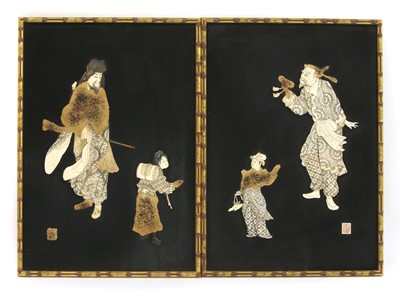 Lot 603 - A set of four Japanese ivory and bone inlaid lacquer panels