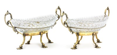 Lot 41 - A pair of gilt-plated and cut-glass oval bonbon dishes