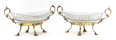 Lot 41 - A pair of gilt-plated and cut-glass oval bonbon dishes