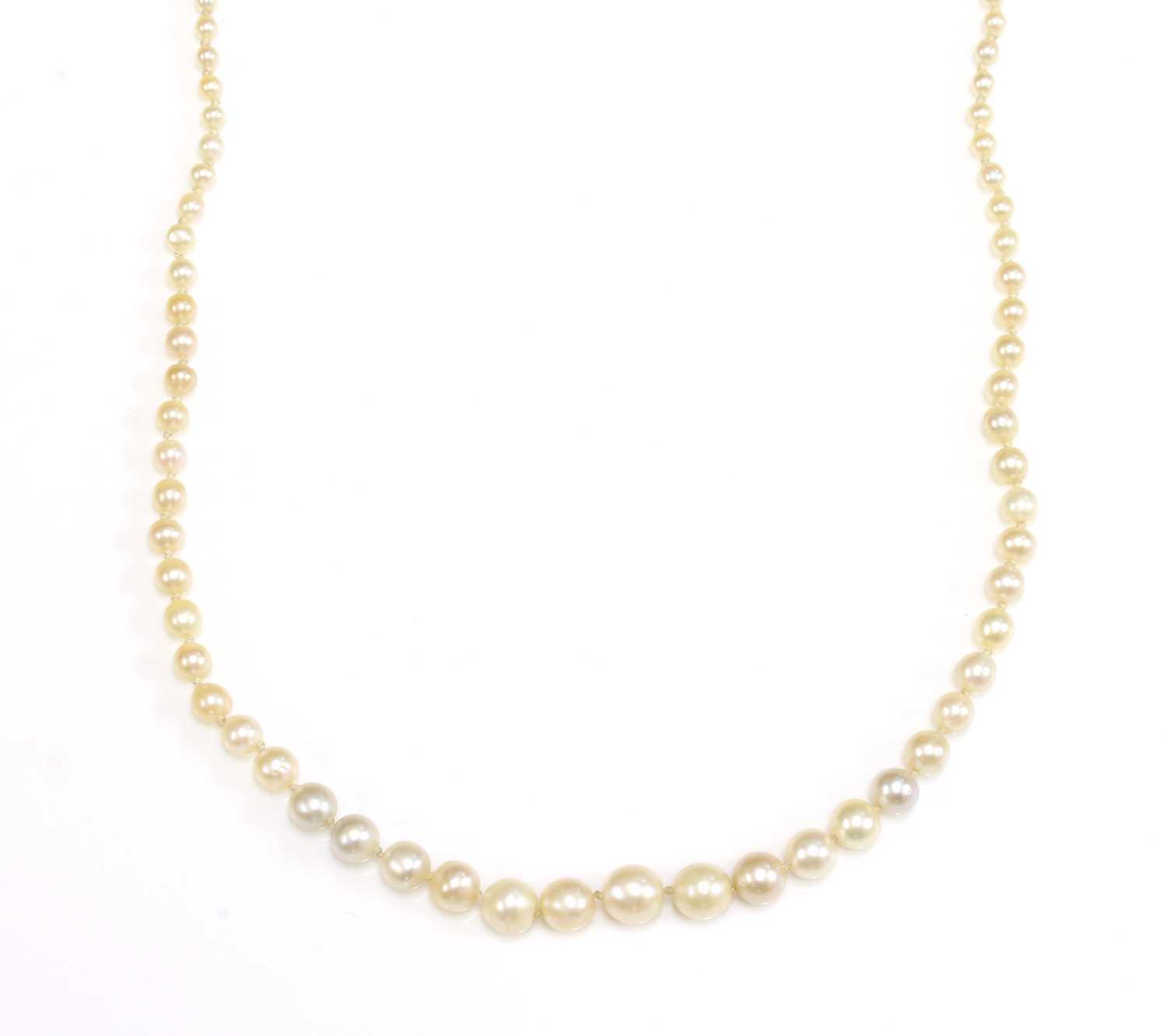 Lot 127 - A single row graduated natural saltwater pearl necklace