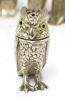 Lot 12 - A set of six modern cast silver owl pepperettes