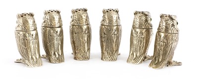 Lot 12 - A set of six modern cast silver owl pepperettes