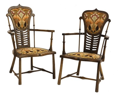 Lot 30 - A pair of Art Nouveau mahogany and beech armchairs