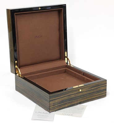 Lot 300 - A Lalique glass 'Masque de Femme' and coromandel jewellery box
