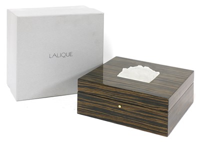Lot 300 - A Lalique glass 'Masque de Femme' and coromandel jewellery box