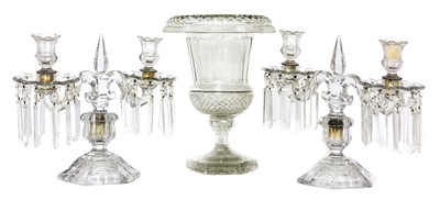 Lot 268 - A pair of cut-glass lustre candelabra