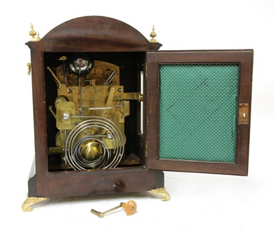 Lot 288 - An Edwardian inlaid mahogany three-train bracket clock
