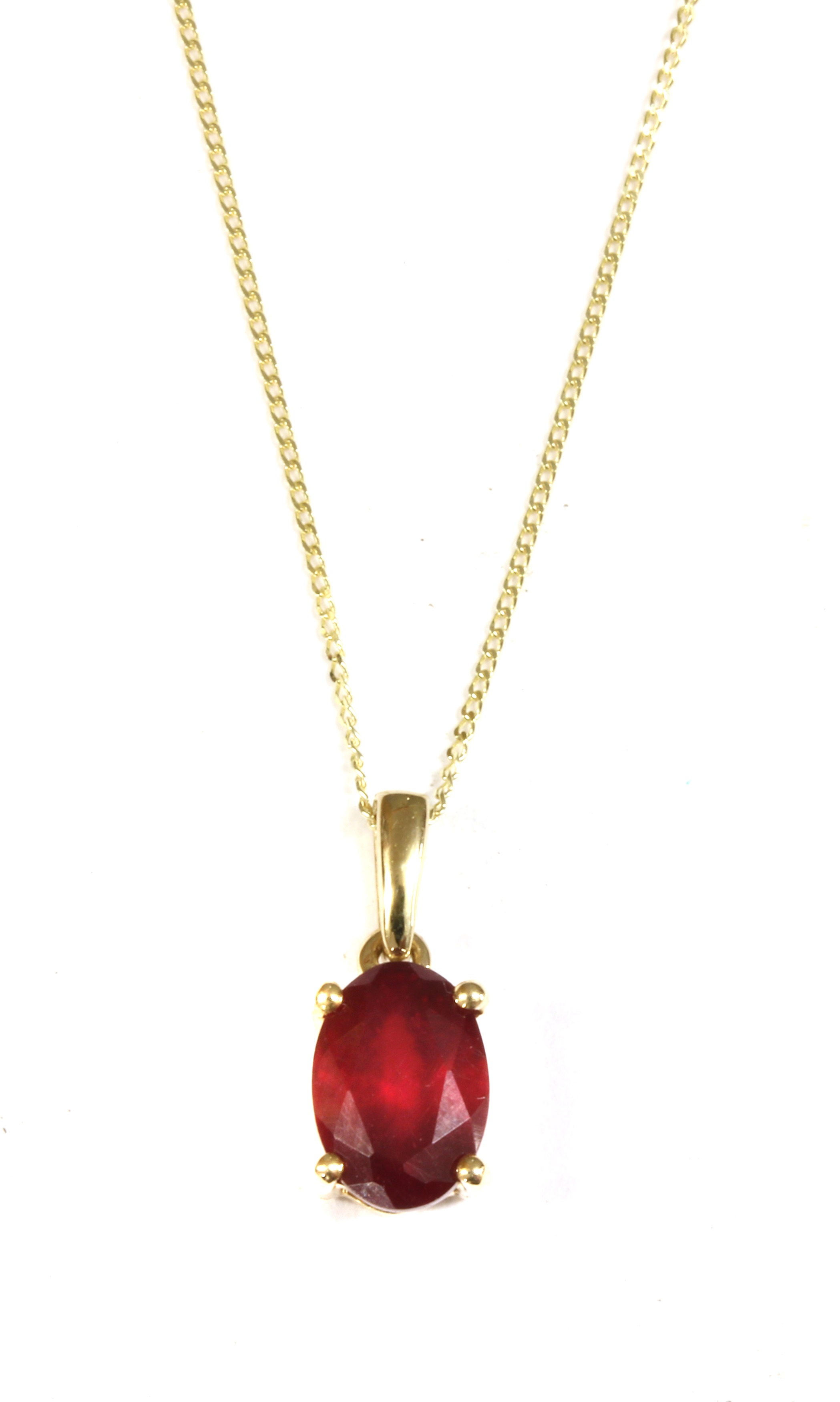 Lot 65 - A gold single stone ruby pendant,