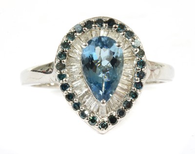 Lot 108 - A white gold aquamarine and diamond cluster ring