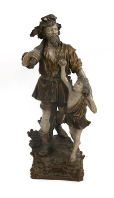 Lot 800 - A large terracotta group of William Tell and his son, who is holding up an apple