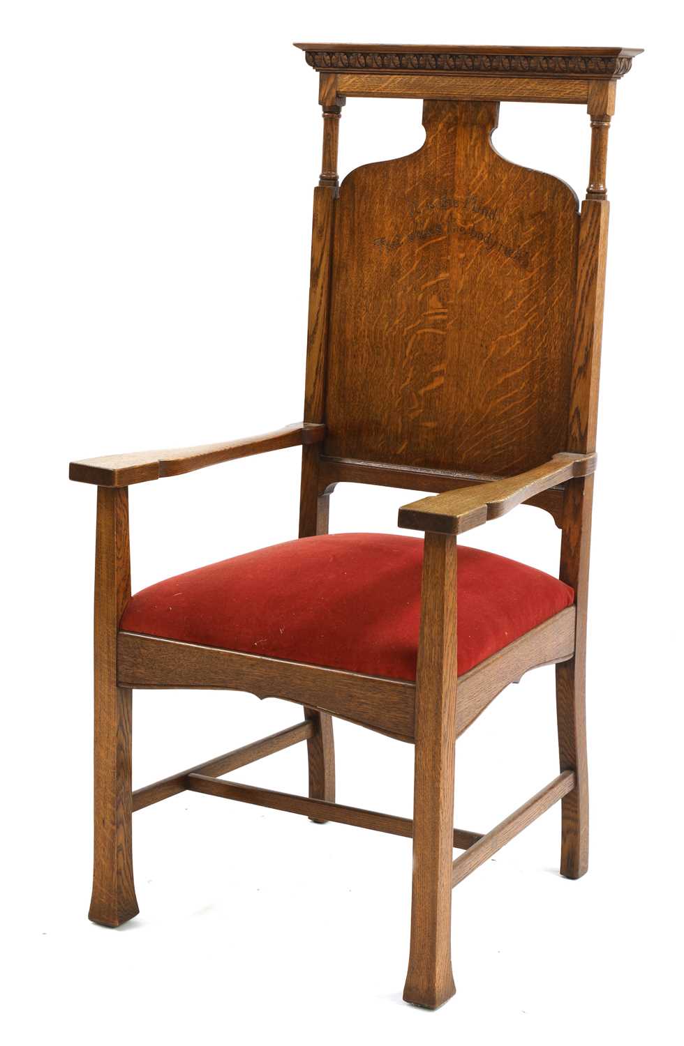 Lot 156 - An Arts and Crafts oak-framed throne armchair