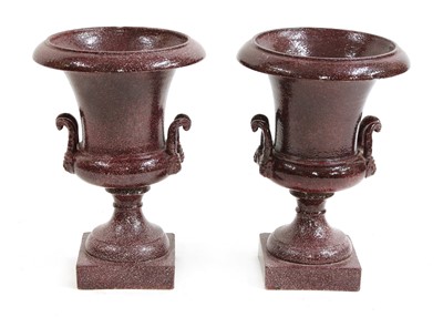 Lot 706 - A pair of faux porphyry terracotta urns