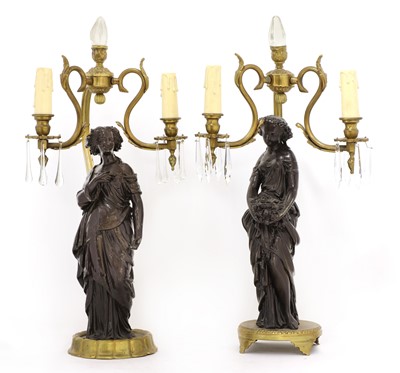 Lot 264F - A near pair of gilt-bronze and spelter figural table lamps