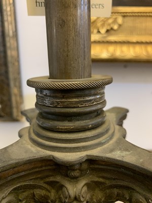 Lot 881 - A near pair of brass Corinthian column standard lamps