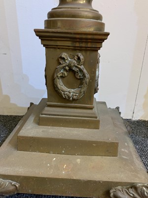 Lot 881 - A near pair of brass Corinthian column standard lamps