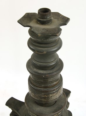 Lot 881 - A near pair of brass Corinthian column standard lamps