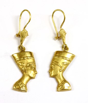 Lot 133 - A pair of Egyptian gold Nefertiti earrings