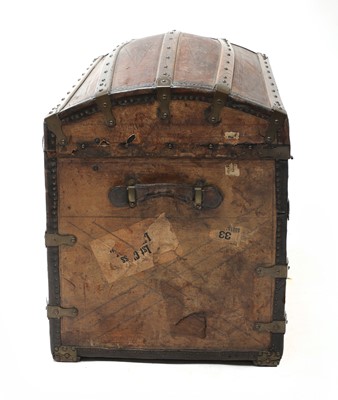 Lot 147 - A Victorian leather and slatted dome-topped box