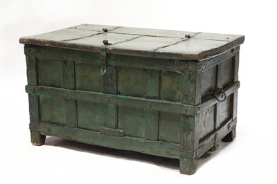 Lot 128 - A green painted iron bound chest