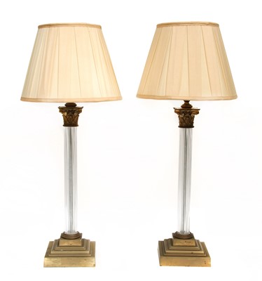 Lot 145A - A pair of brass and glass Corinthian column table lamps