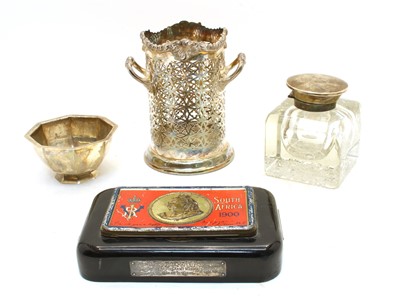 Lot 70 - A large Edwardian crystal glass and silver mounted inkwell