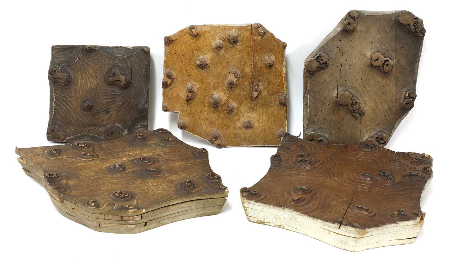 Lot 176 - Five wooden hand printing blocks from the William Morris printing works at Merton Abbey