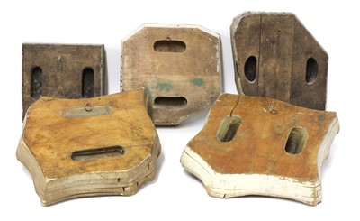 Lot 176 - Five wooden hand printing blocks from the William Morris printing works at Merton Abbey