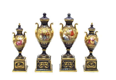 Lot 157 - Two pairs Vienna porecelain vases and covers