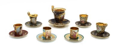 Lot 160 - A collection of Vienna cabinet cups and saucers and a miniature teapot