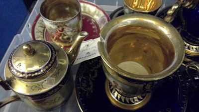 Lot 160 - A collection of Vienna cabinet cups and saucers and a miniature teapot