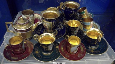 Lot 160 - A collection of Vienna cabinet cups and saucers and a miniature teapot