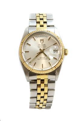 Lot 525 - A gentlemen's bi-colour Tudor 'Oyster Prince' day date automatic bracelet watch