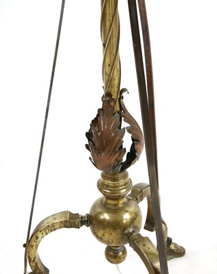 Lot 20 - An Arts and Crafts brass and copper-mounted standard lamp