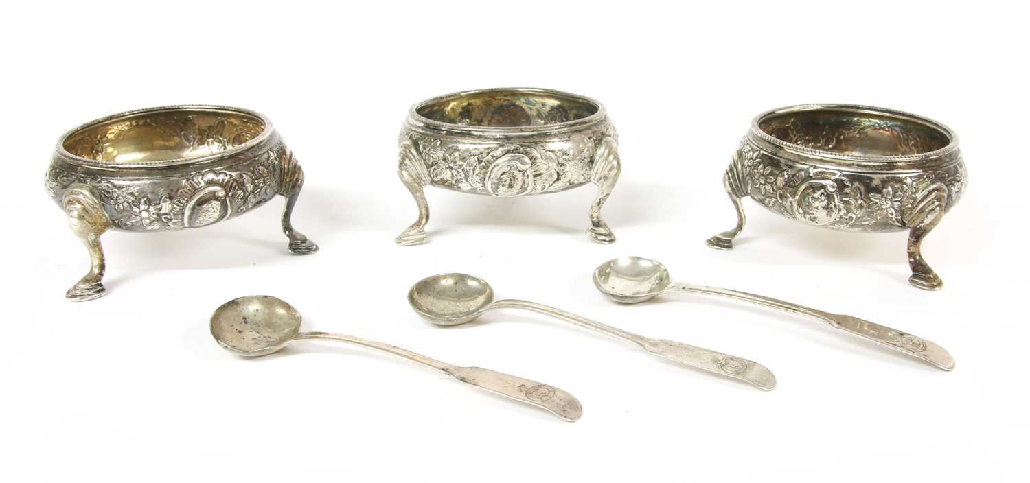 Lot 106 - Three Georgian silver open salt dishes