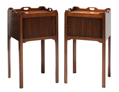 Lot 279 - A pair of George III-style mahogany tray top night tables