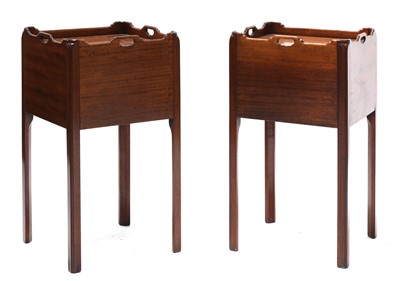 Lot 279 - A pair of George III-style mahogany tray top night tables